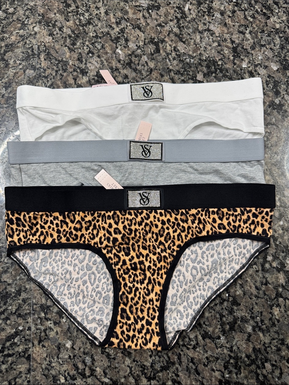 Victoria's Secret Bikini Panty Trio - White, Gray, Leopard NWT M